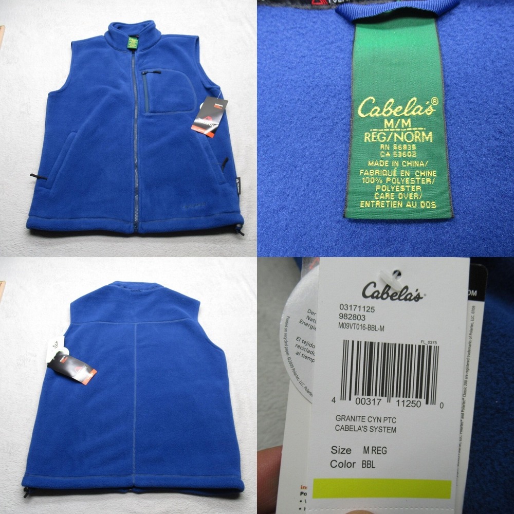 Cabelas Vest Mens Medium Royal Blue Pockets Full Zip Polartec Fleece Soft NEW
